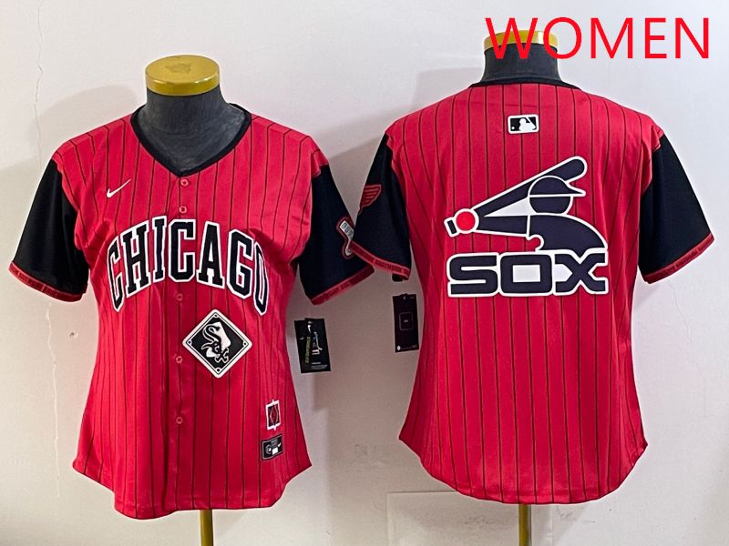 Women Chicago White Sox Blank Red Stripe Joint Name Nike 2025 MLB Jersey style 14->women mlb jersey->Women Jersey